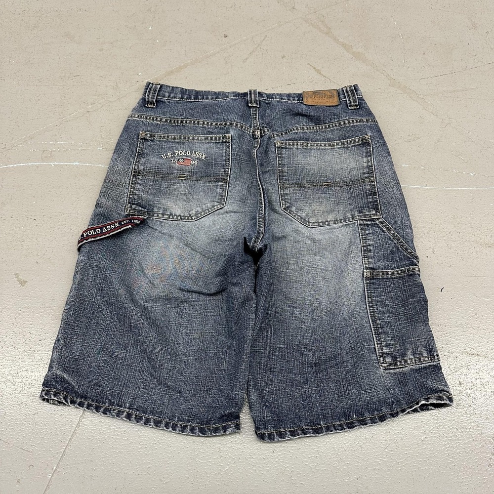 U.S. Polo Assn Shorts Mens 34 Blue Denim Cargo Relaxed Fit Distressed Bermuda